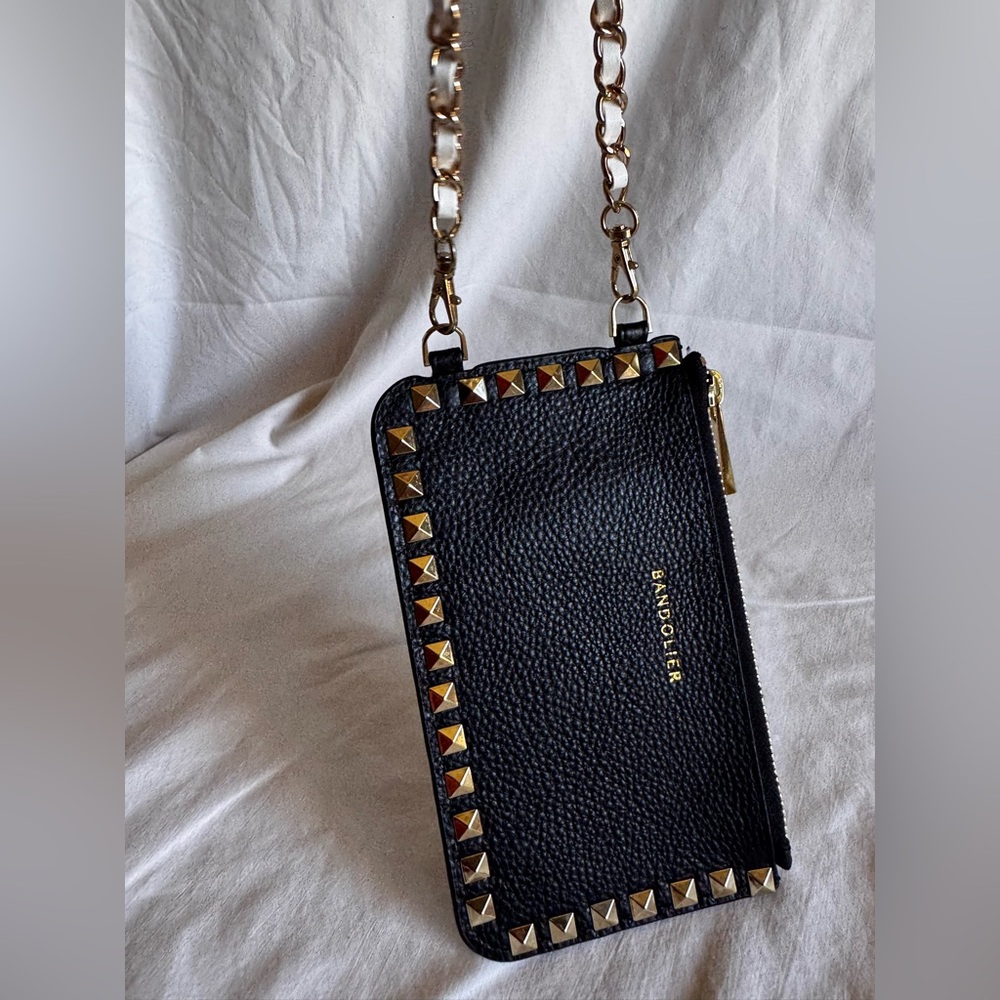BANDOLIER
Pebble Leather Pyramid Stud Zip Pouch – Black/gold - Picture 2 of 10